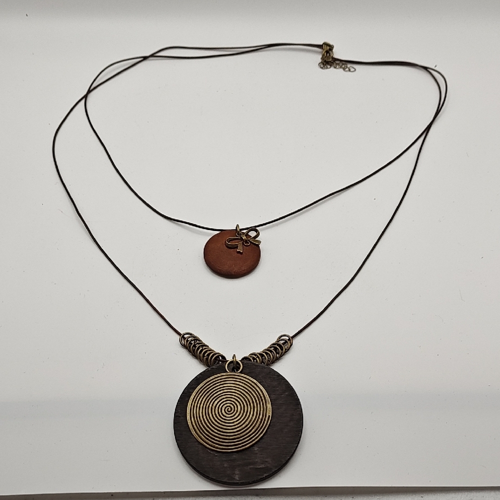 Gold Brown Toned Rope Pendant Necklace Fashion Jewelry Vintage Boho Western‎